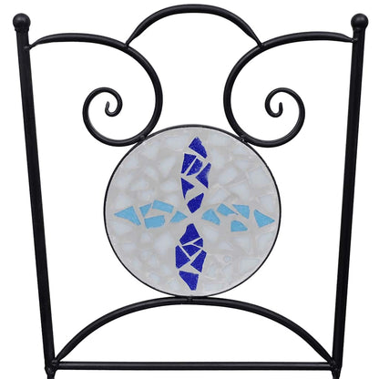 vidaXL Patio Furniture | Blue and White | Powder-coated iron and ceramic tile