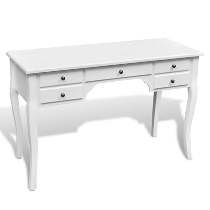 Wooden French Desk with Curved Legs and 5 Drawers - White - 110 x 47 x 79 cm