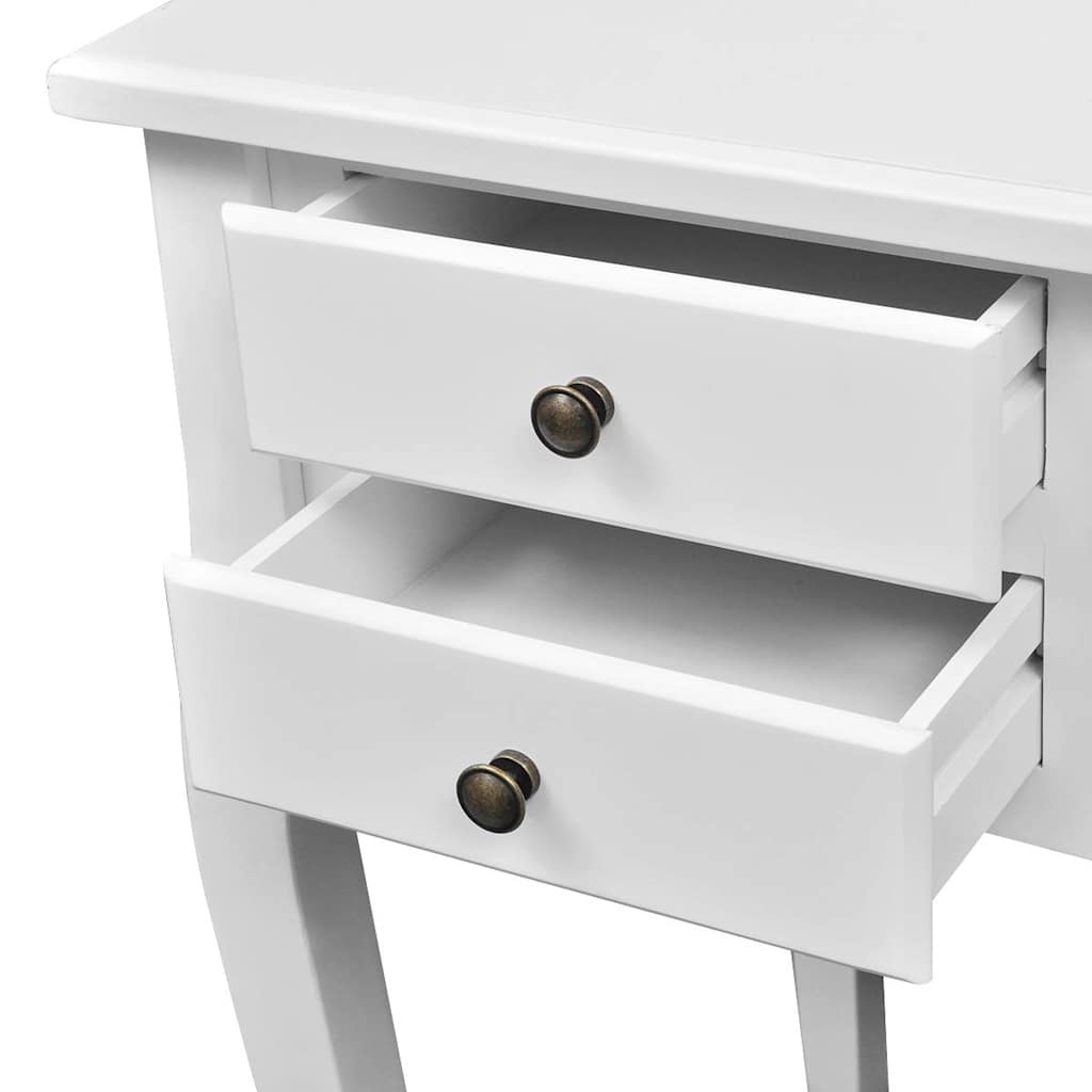 Wooden French Desk with Curved Legs and 5 Drawers - White - 110 x 47 x 79 cm