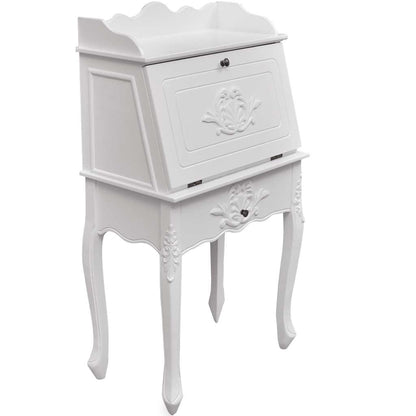 241735 Wooden French Secretary Desk - White - 60 x 36.4 x 111 cm
