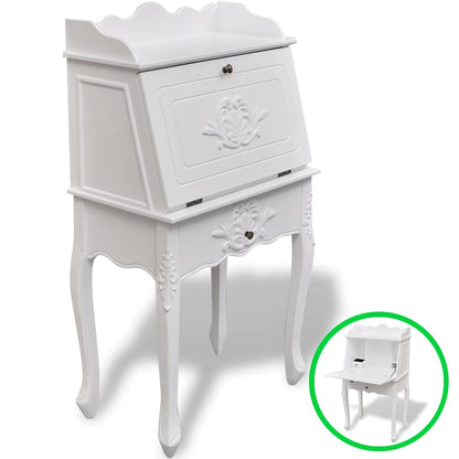 241735 Wooden French Secretary Desk - White - 60 x 36.4 x 111 cm