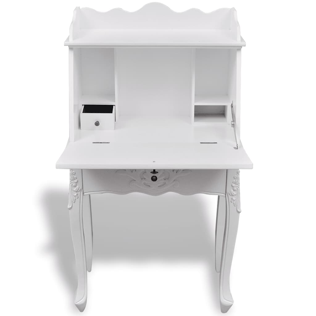 241735 Wooden French Secretary Desk - White - 60 x 36.4 x 111 cm