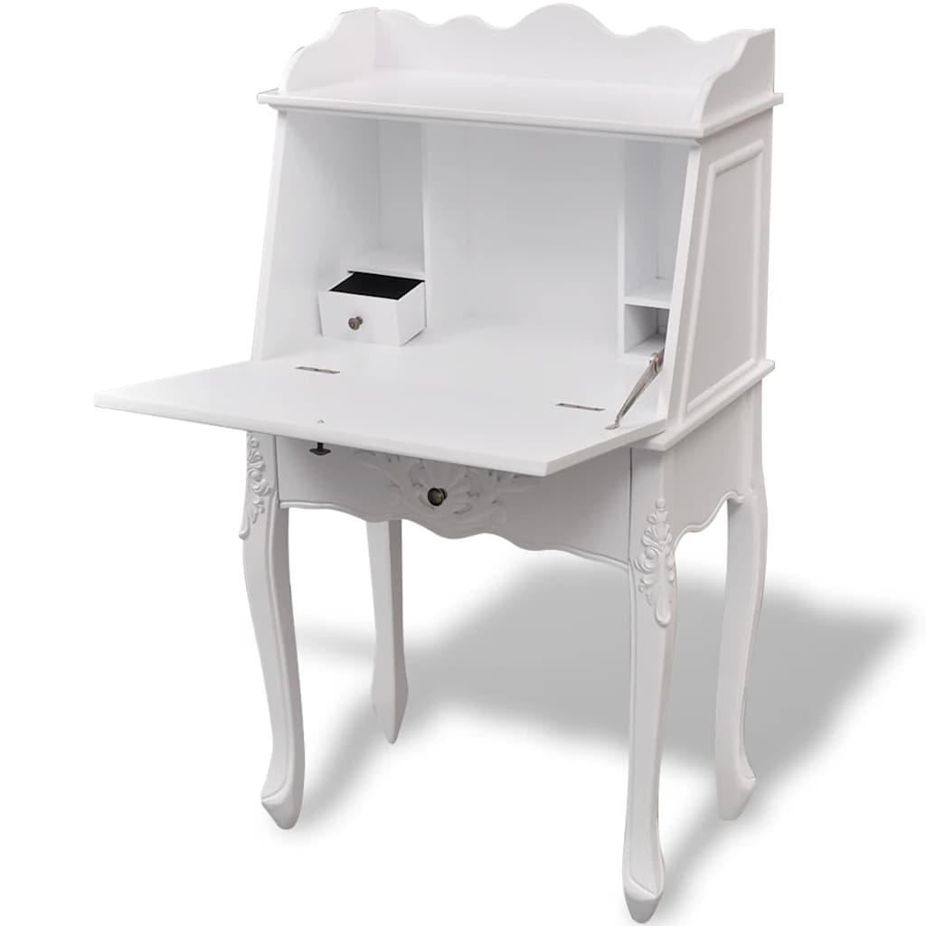 241735 Wooden French Secretary Desk - White - 60 x 36.4 x 111 cm