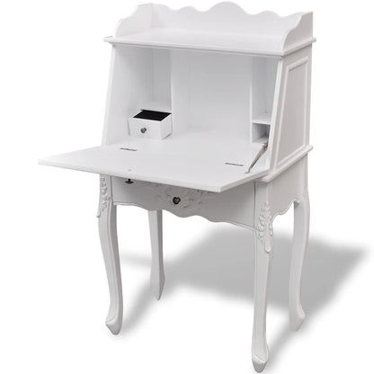241735 Wooden French Secretary Desk - White - 60 x 36.4 x 111 cm