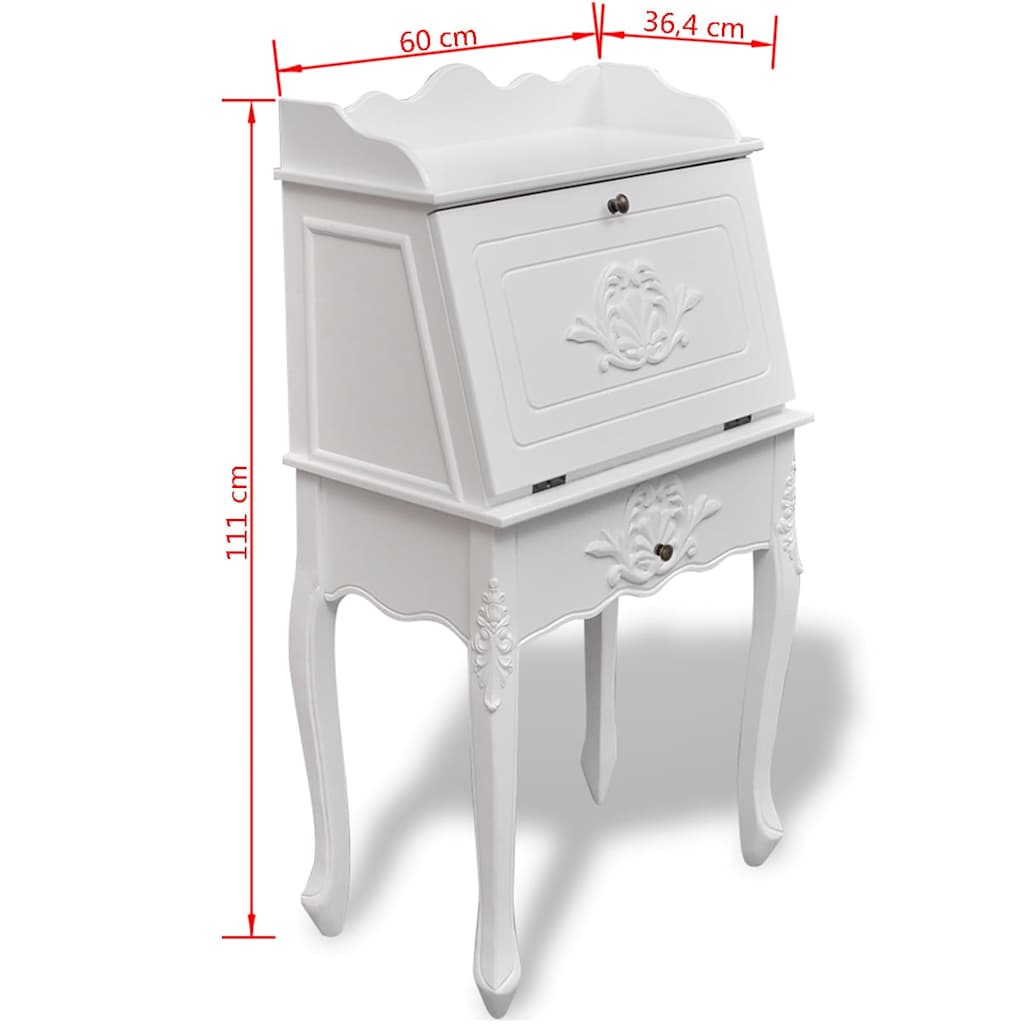 241735 Wooden French Secretary Desk - White - 60 x 36.4 x 111 cm