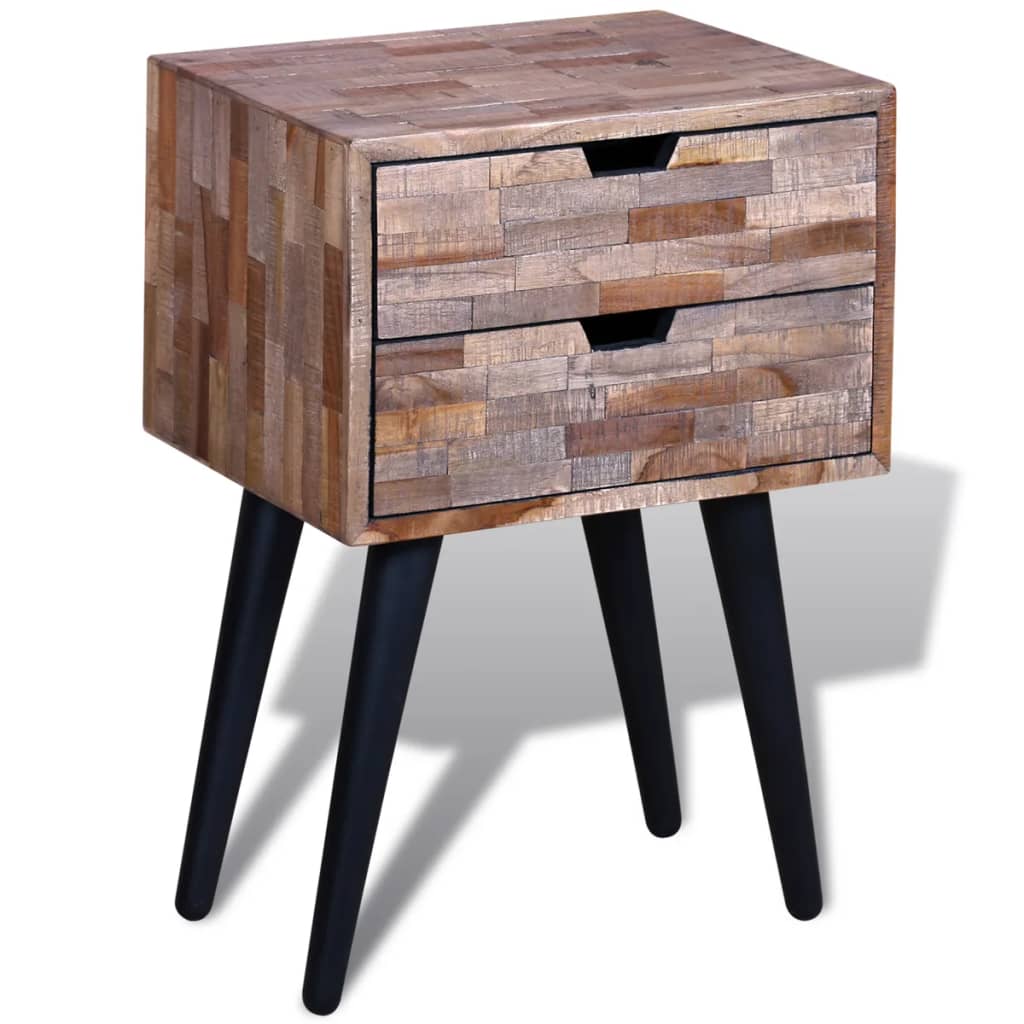 vidaXL Nightstand with 2 Drawers Reclaimed Teak Wood - Brown