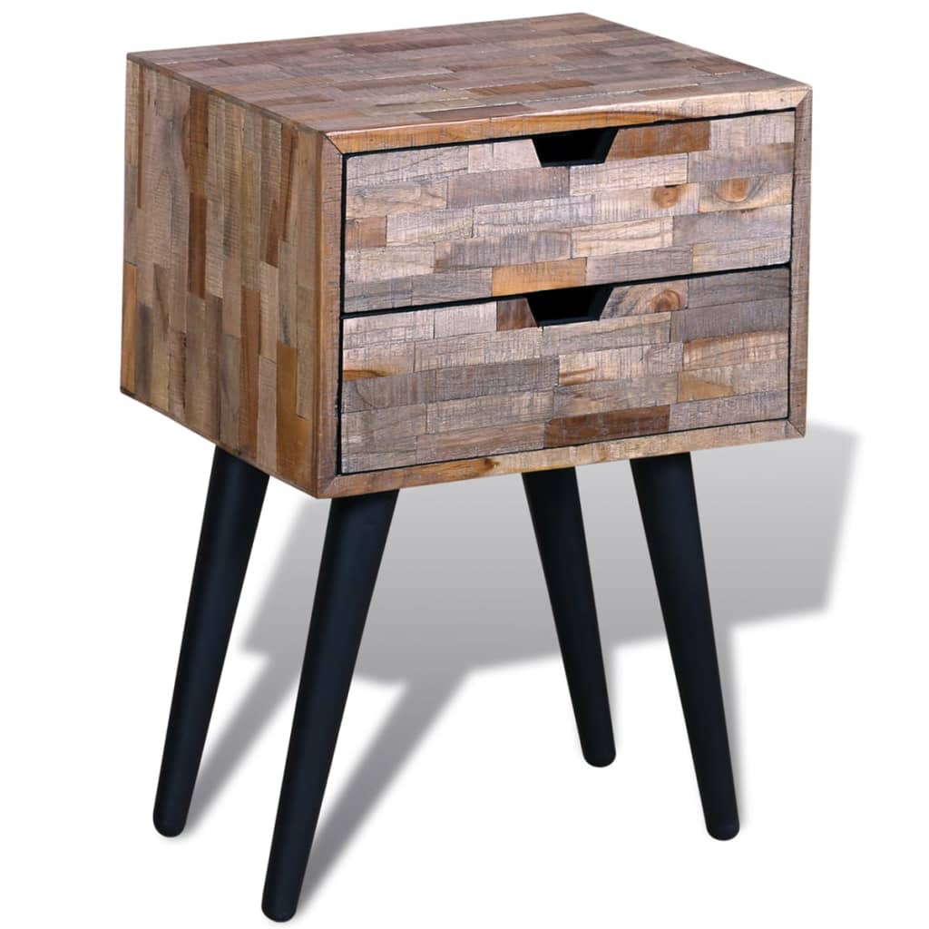vidaXL Nightstand with 2 Drawers Reclaimed Teak Wood - Brown