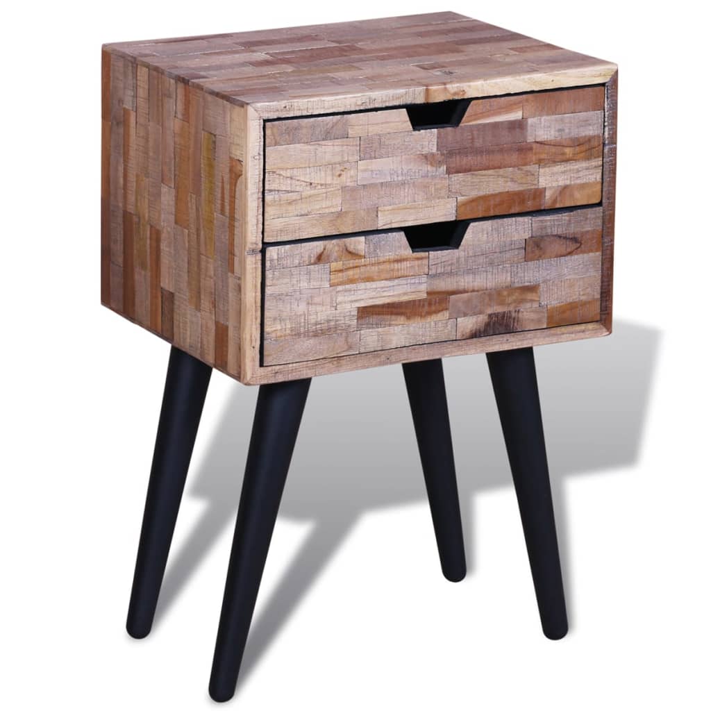 vidaXL Nightstand with 2 Drawers Reclaimed Teak Wood - Brown