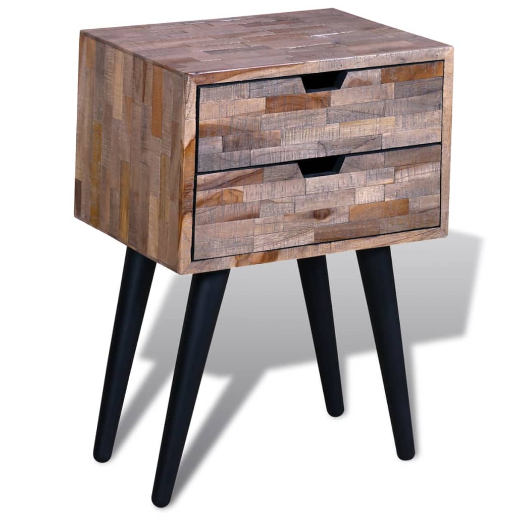 vidaXL Nightstand with 2 Drawers Reclaimed Teak Wood - Brown