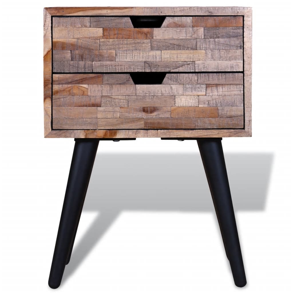 vidaXL Nightstand with 2 Drawers Reclaimed Teak Wood - Brown
