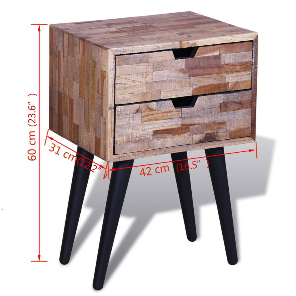 vidaXL Nightstand with 2 Drawers Reclaimed Teak Wood - Brown