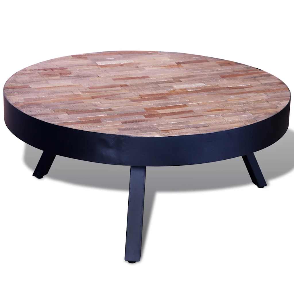 vidaXL Coffee Table Round Reclaimed Teak Wood - Black - 76 x 31 x 76 cm