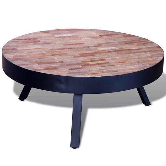vidaXL Coffee Table Round Reclaimed Teak Wood - Black - 76 x 31 x 76 cm