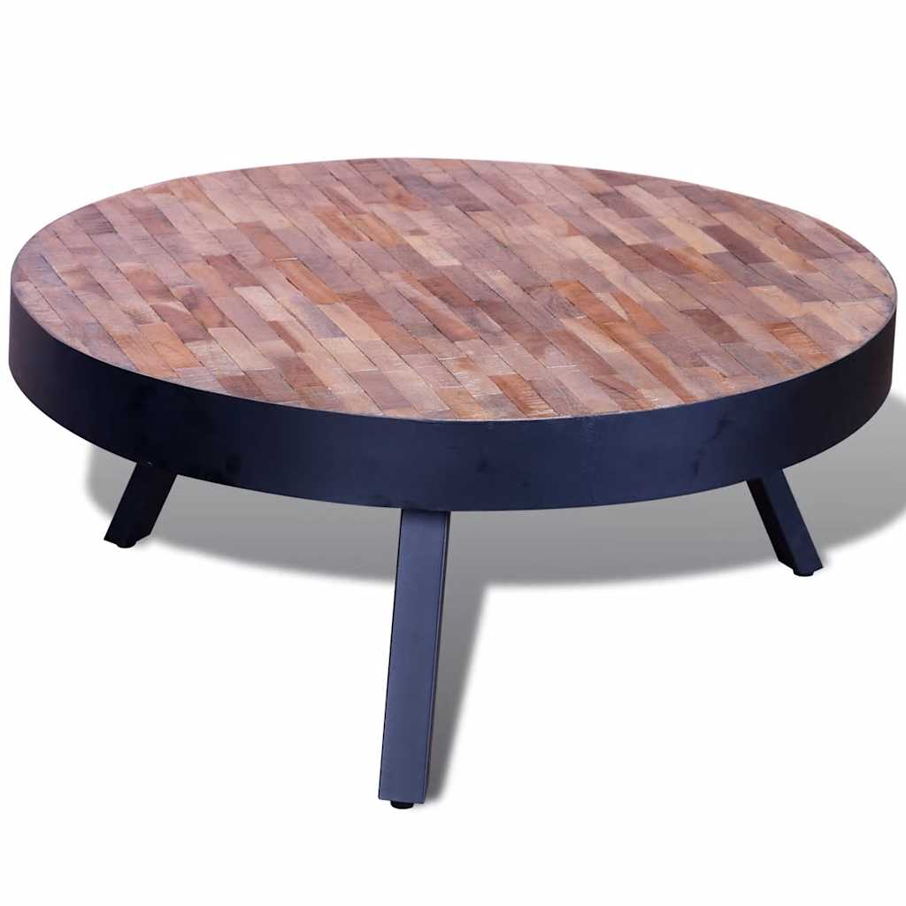 vidaXL Coffee Table Round Reclaimed Teak Wood - Black - 76 x 31 x 76 cm