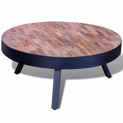 vidaXL Coffee Table Round Reclaimed Teak Wood - Black - 76 x 31 x 76 cm