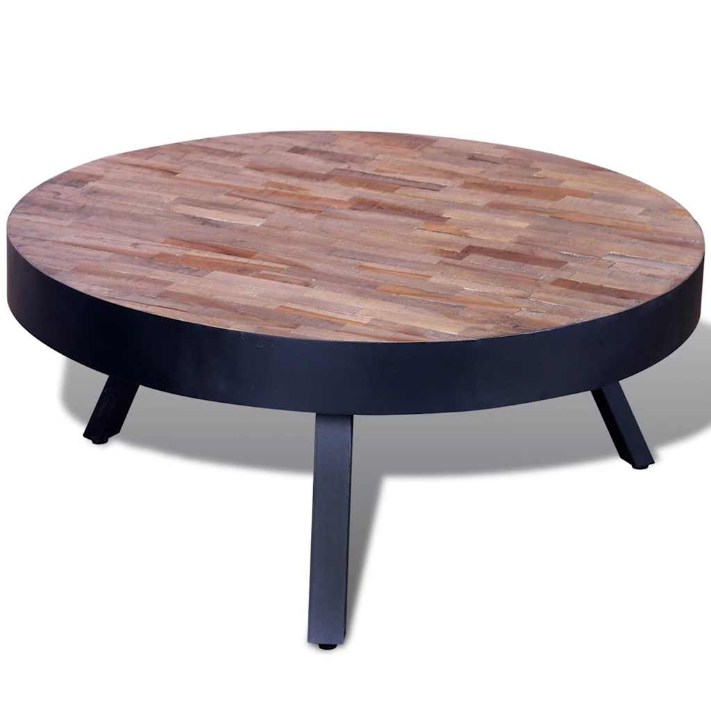 vidaXL Coffee Table Round Reclaimed Teak Wood - Black - 76 x 31 x 76 cm