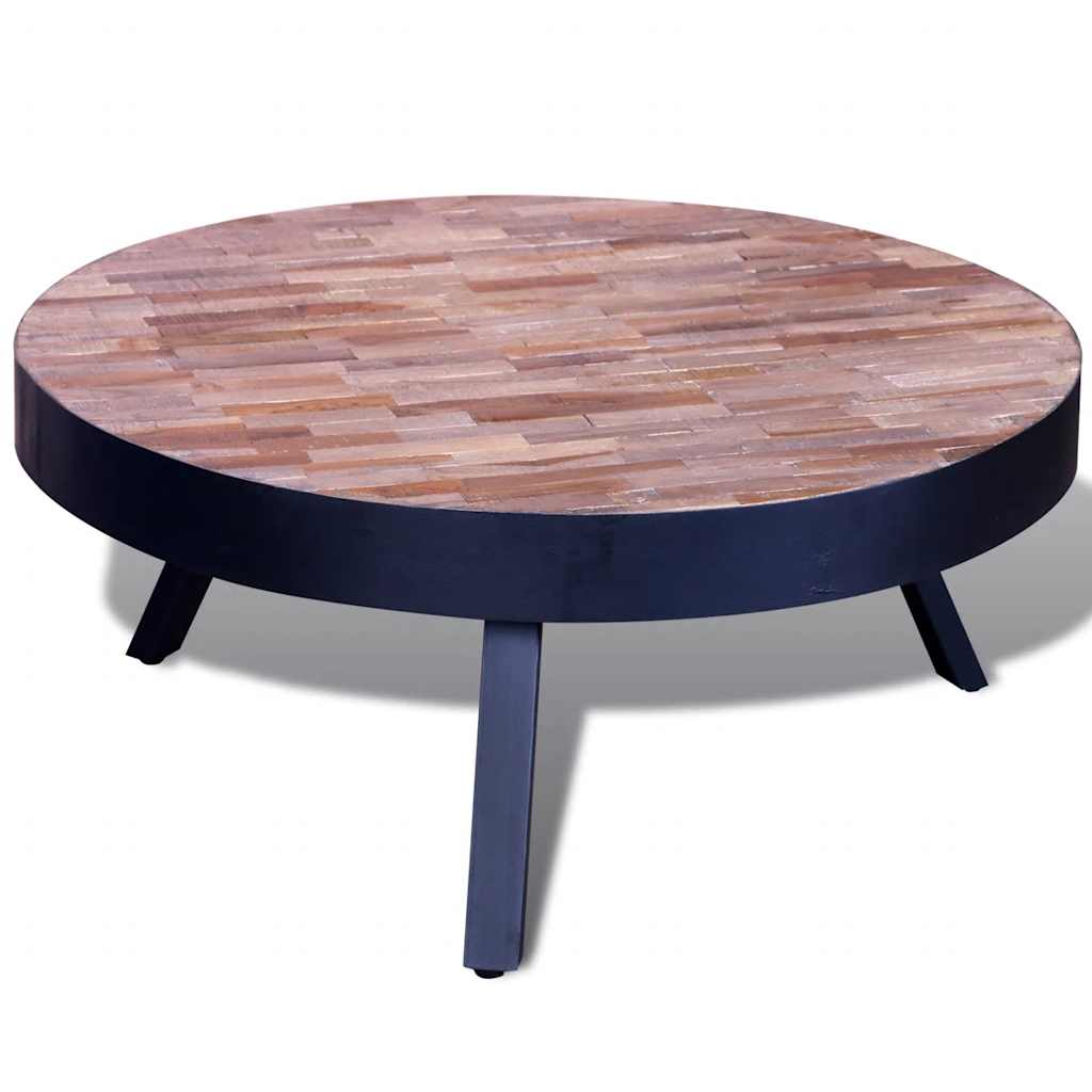vidaXL Coffee Table Round Reclaimed Teak Wood - Black - 76 x 31 x 76 cm
