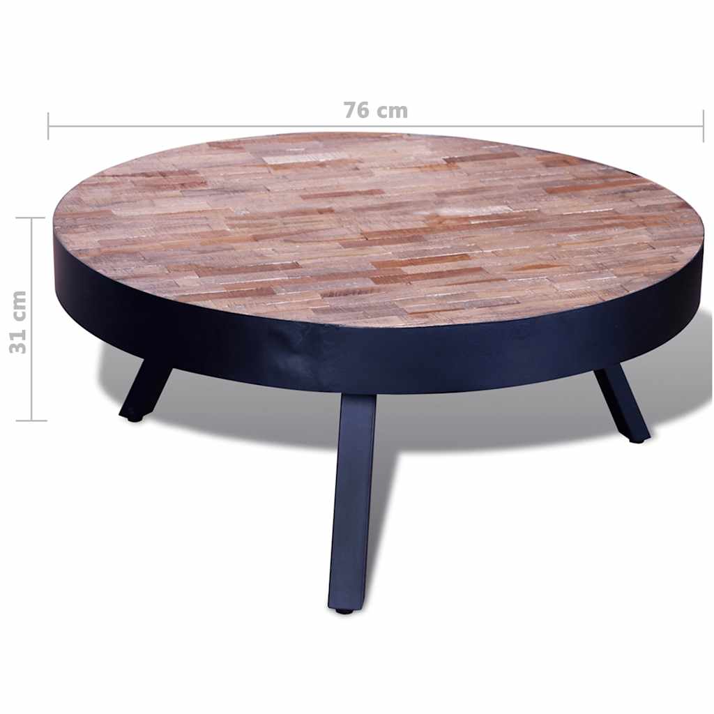 vidaXL Coffee Table Round Reclaimed Teak Wood - Black - 76 x 31 x 76 cm