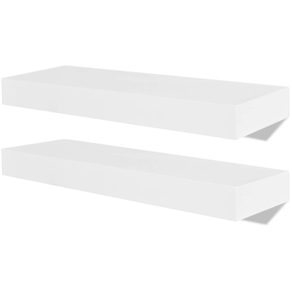 vidaXL 2 White MDF Floating Wall Display Shelves Book/DVD Storage - 40 x 20 x 3.8 cm