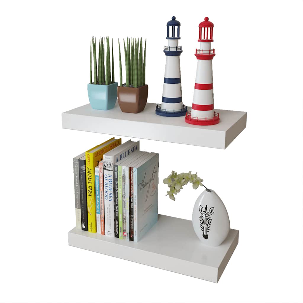 vidaXL 2 White MDF Floating Wall Display Shelves Book/DVD Storage - 40 x 20 x 3.8 cm