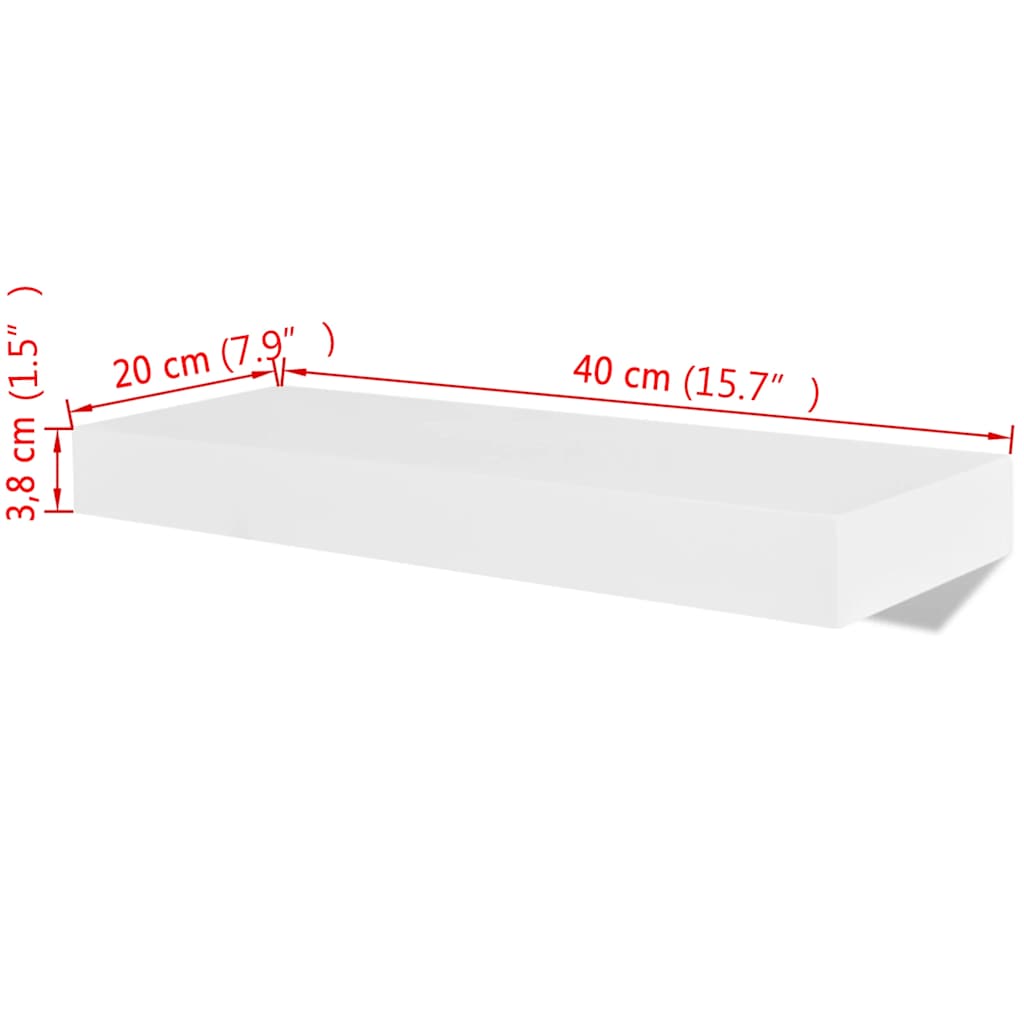 vidaXL 2 White MDF Floating Wall Display Shelves Book/DVD Storage - 40 x 20 x 3.8 cm