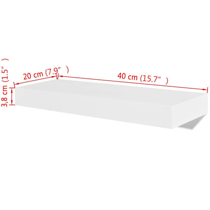 vidaXL 2 White MDF Floating Wall Display Shelves Book/DVD Storage - 40 x 20 x 3.8 cm