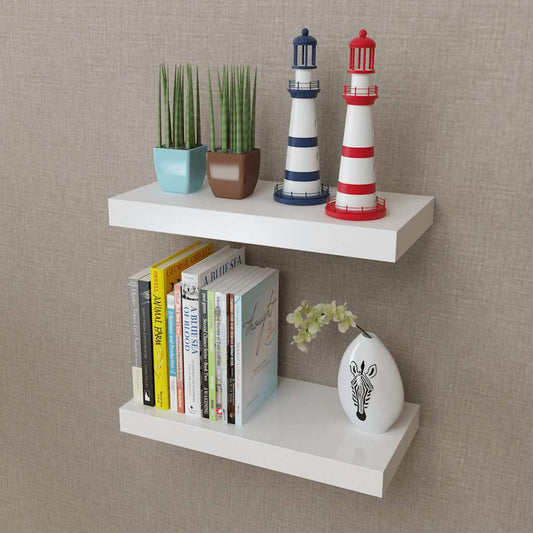 vidaXL 2 White MDF Floating Wall Display Shelves Book/DVD Storage - 40 x 20 x 3.8 cm