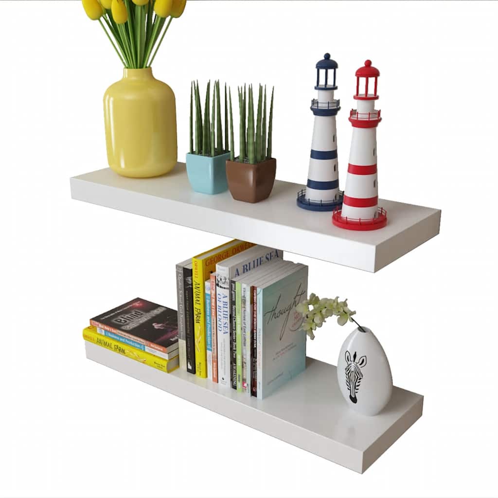 vidaXL Floating Wall Display Shelves Book/DVD Storage White MDF 2 pcs - 60 x 20 x 3.8 cm