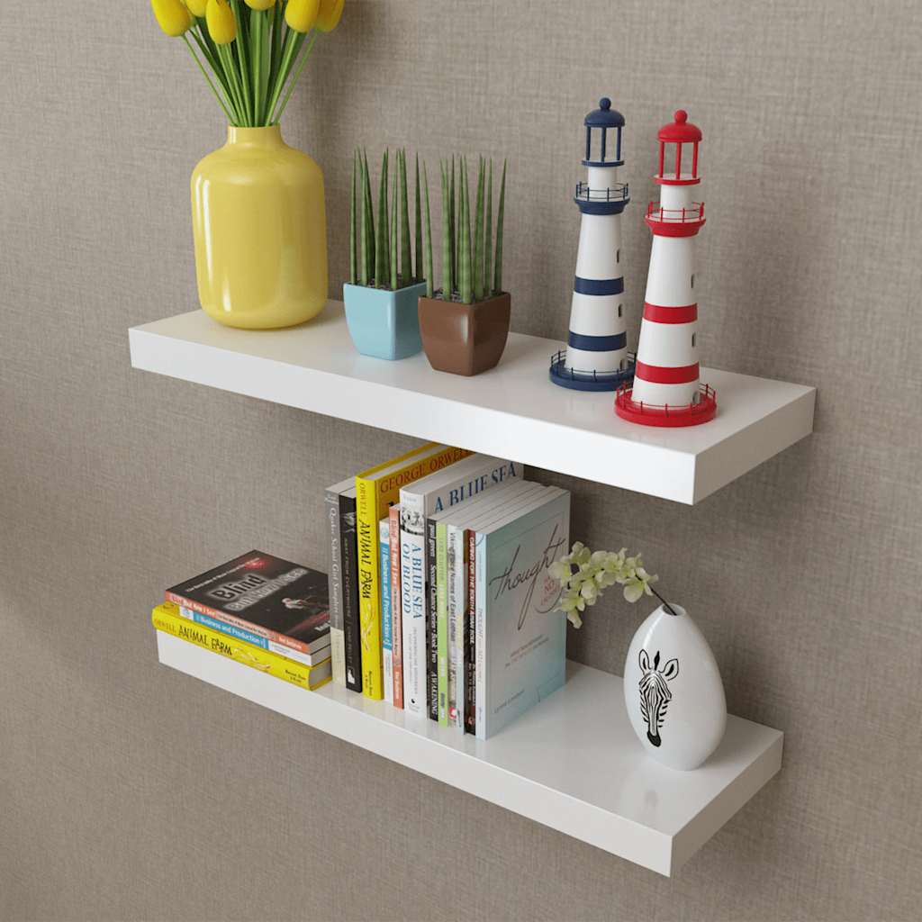 vidaXL Floating Wall Display Shelves Book/DVD Storage White MDF 2 pcs - 60 x 20 x 3.8 cm