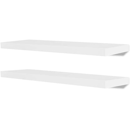 vidaXL 2 White MDF Floating Wall Display Shelves Book/DVD Storage - 80 x 20 x 3.8 cm