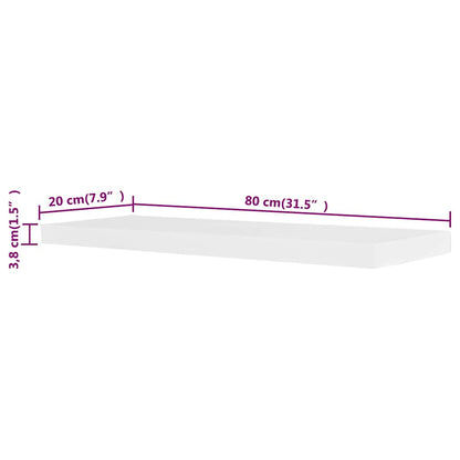 vidaXL 2 White MDF Floating Wall Display Shelves Book/DVD Storage - 80 x 20 x 3.8 cm