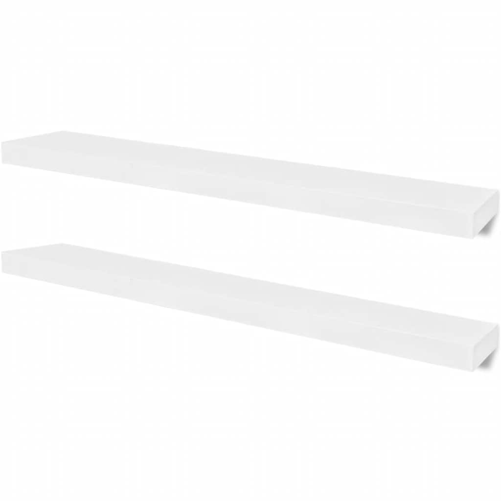 vidaXL 2 White MDF Floating Wall Display Shelves Book/DVD Storage - 100 x 20 x 3.8 cm