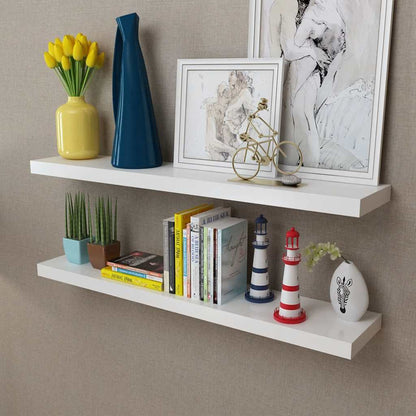 vidaXL 2 White MDF Floating Wall Display Shelves Book/DVD Storage - 100 x 20 x 3.8 cm