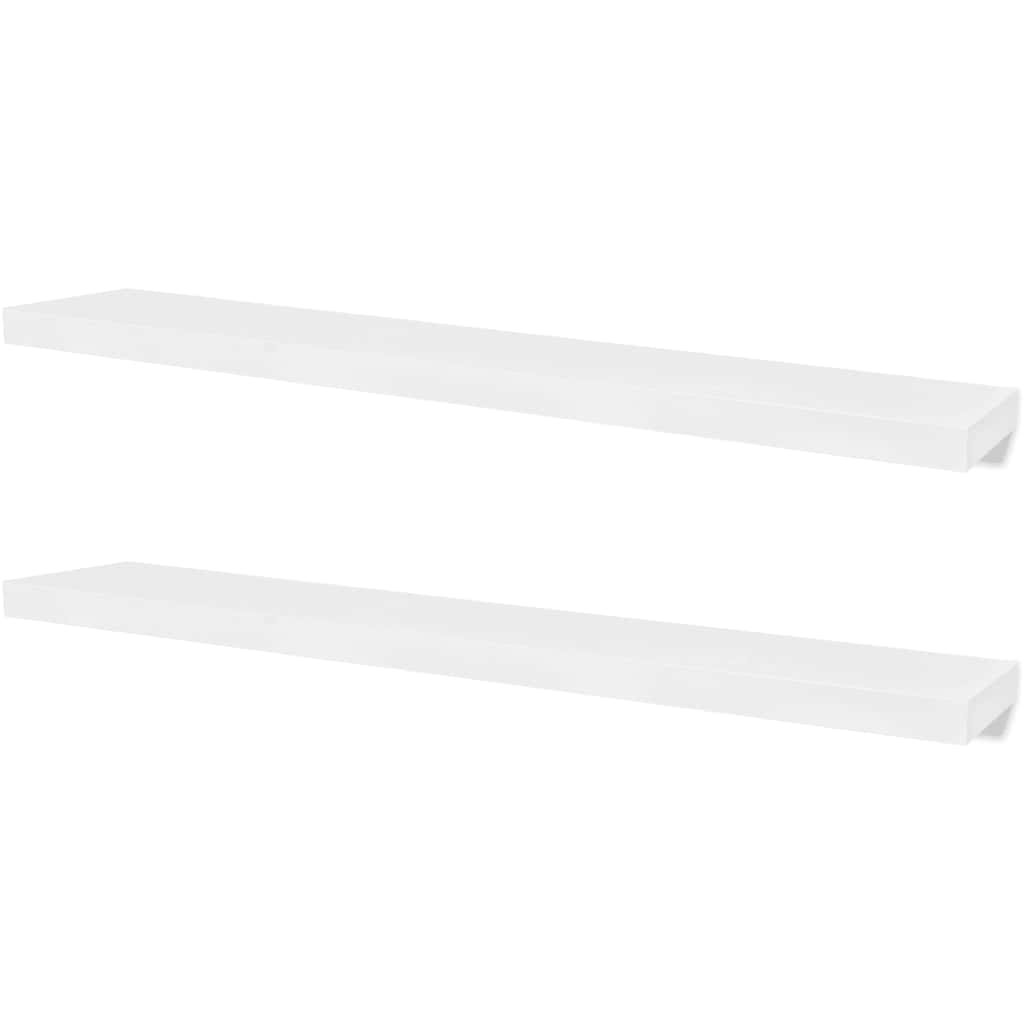 vidaXL 2 White MDF Floating Wall Display Shelves Book/DVD Storage - 120 x 20 x 3.8 cm