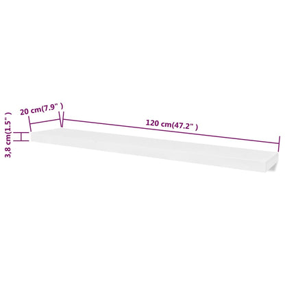 vidaXL 2 White MDF Floating Wall Display Shelves Book/DVD Storage - 120 x 20 x 3.8 cm