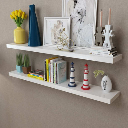 vidaXL 2 White MDF Floating Wall Display Shelves Book/DVD Storage - 120 x 20 x 3.8 cm