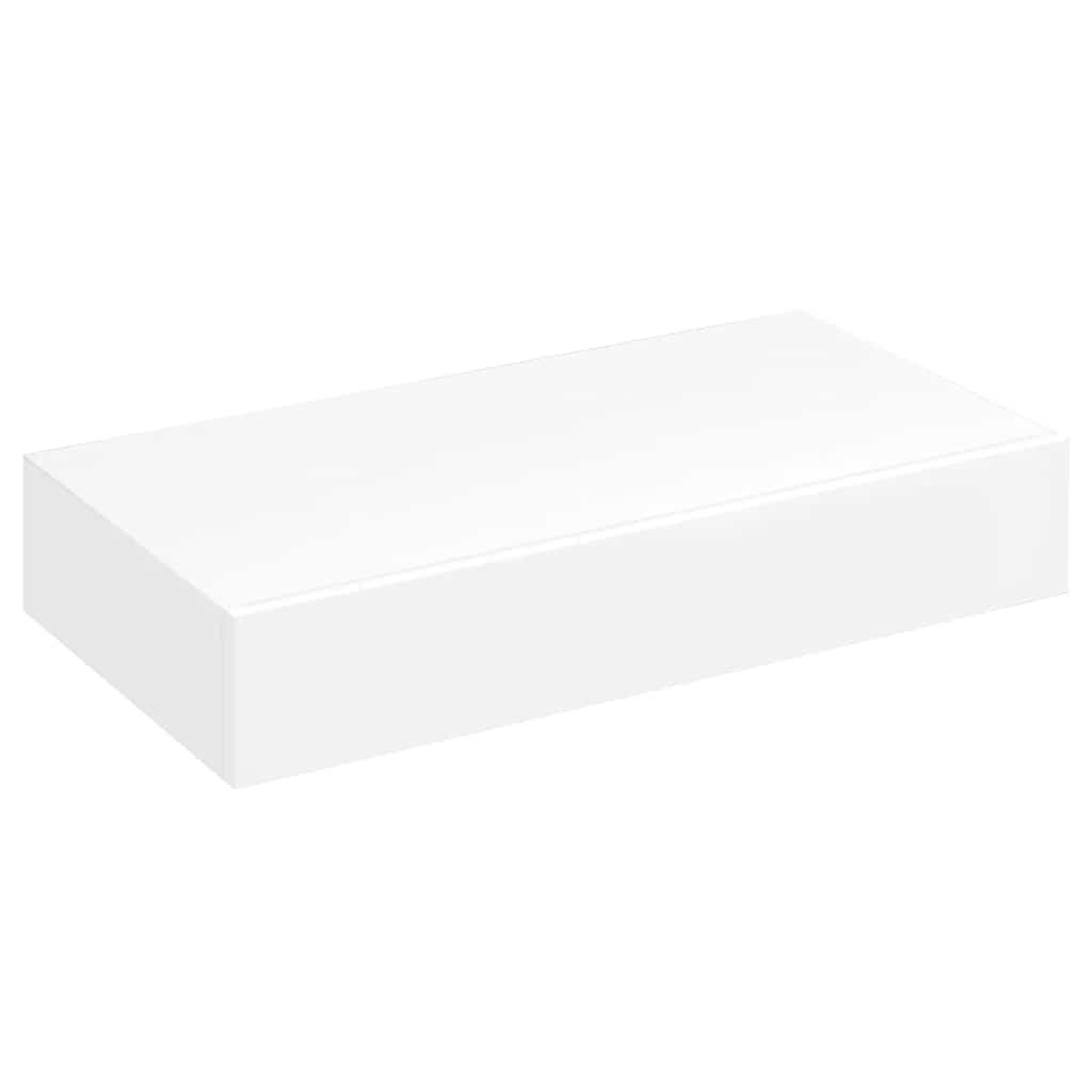 242187 White MDF Floating Wall Display Shelf 1 Drawer Book/DVD Storage - 48 x 25 x 8 cm