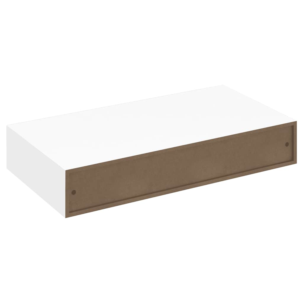 242187 White MDF Floating Wall Display Shelf 1 Drawer Book/DVD Storage - 48 x 25 x 8 cm