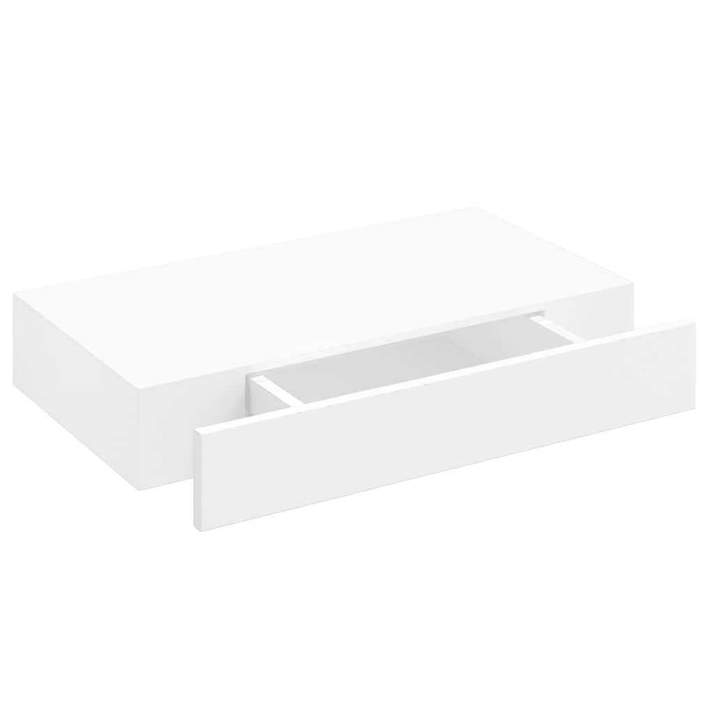 242187 White MDF Floating Wall Display Shelf 1 Drawer Book/DVD Storage - 48 x 25 x 8 cm