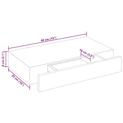 242187 White MDF Floating Wall Display Shelf 1 Drawer Book/DVD Storage - 48 x 25 x 8 cm