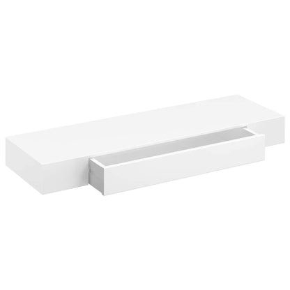 242188 White MDF Floating Wall Display Shelf 1 Drawer Book/DVD Storage - 80 x 25 x 8 cm