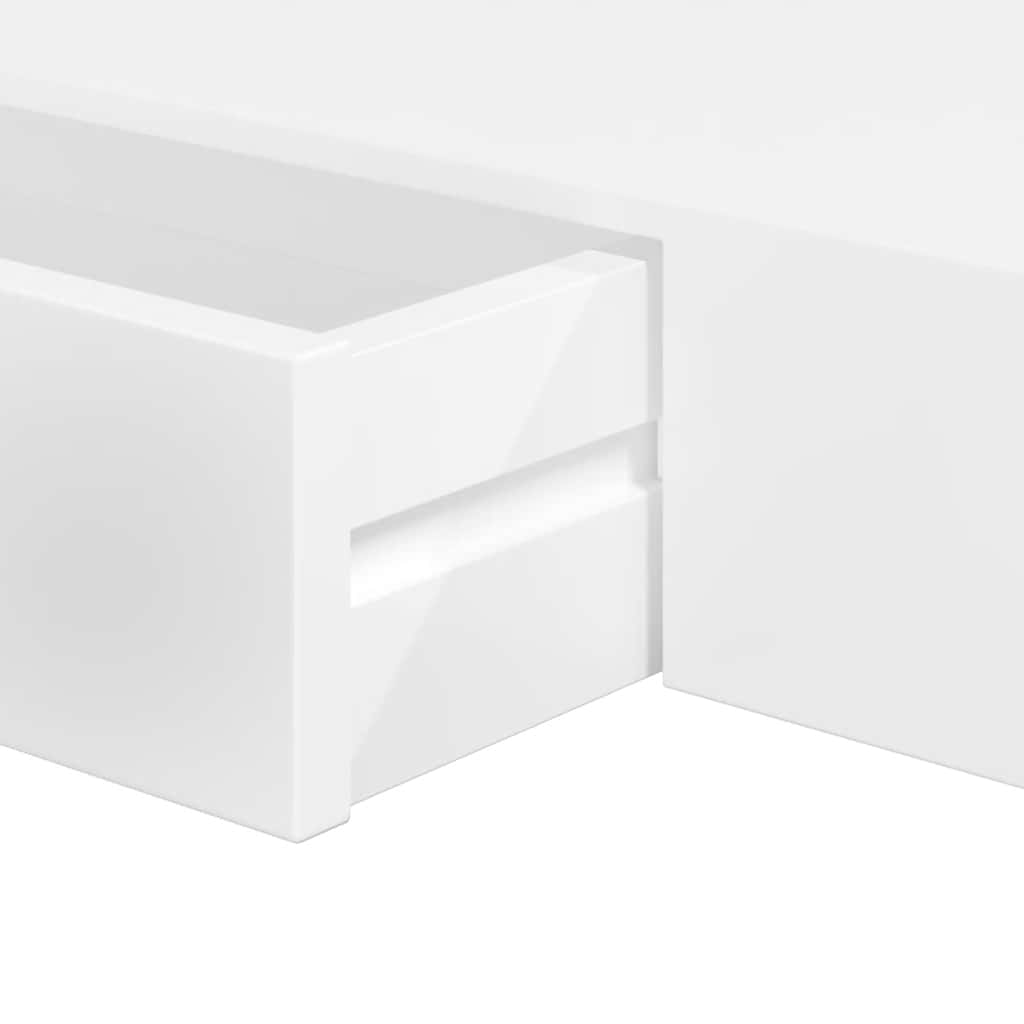 242188 White MDF Floating Wall Display Shelf 1 Drawer Book/DVD Storage - 80 x 25 x 8 cm