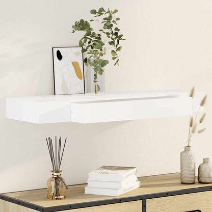 242188 White MDF Floating Wall Display Shelf 1 Drawer Book/DVD Storage - 80 x 25 x 8 cm