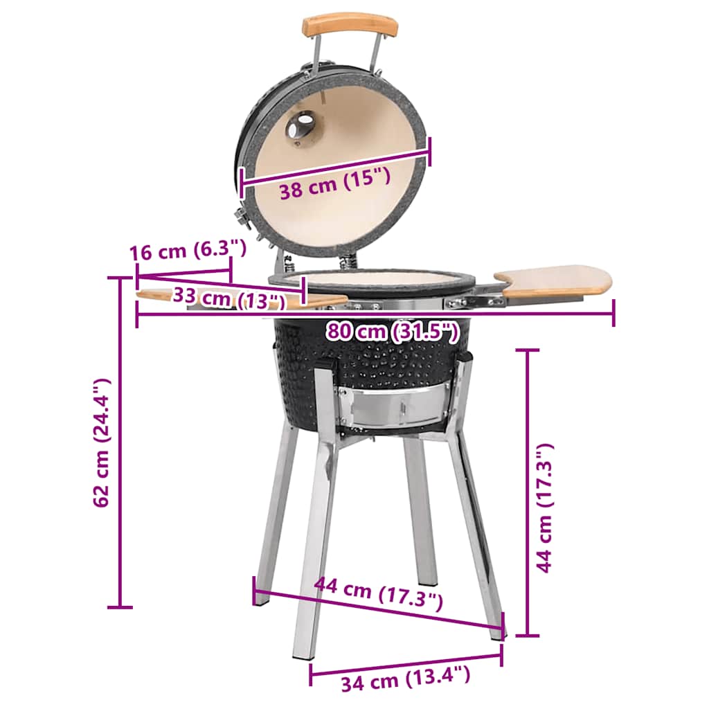 Kamado Barbecue Grill Smoker Ceramic 33 cm - Black - 12124