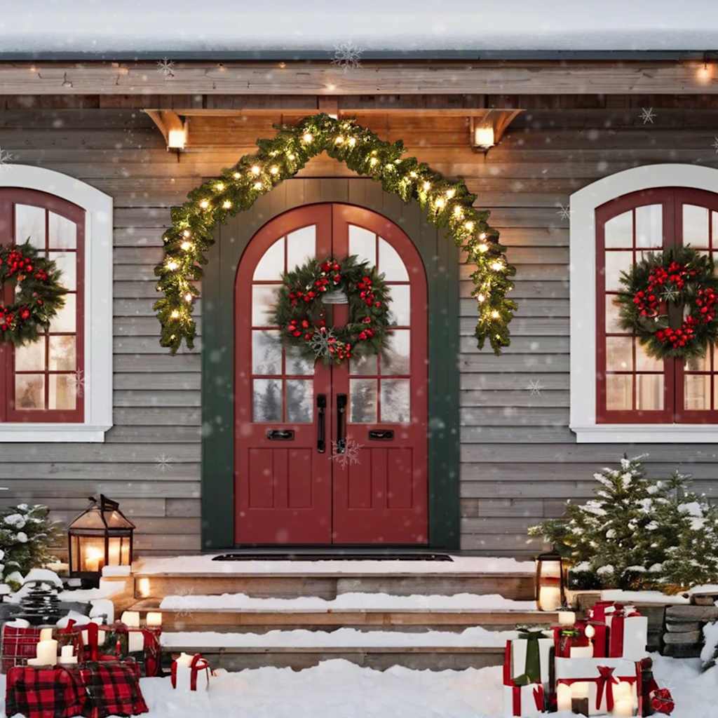 242424 Christmas Garland with LED Lights 10 m - Gre - 1000 x 24 x 24 cm