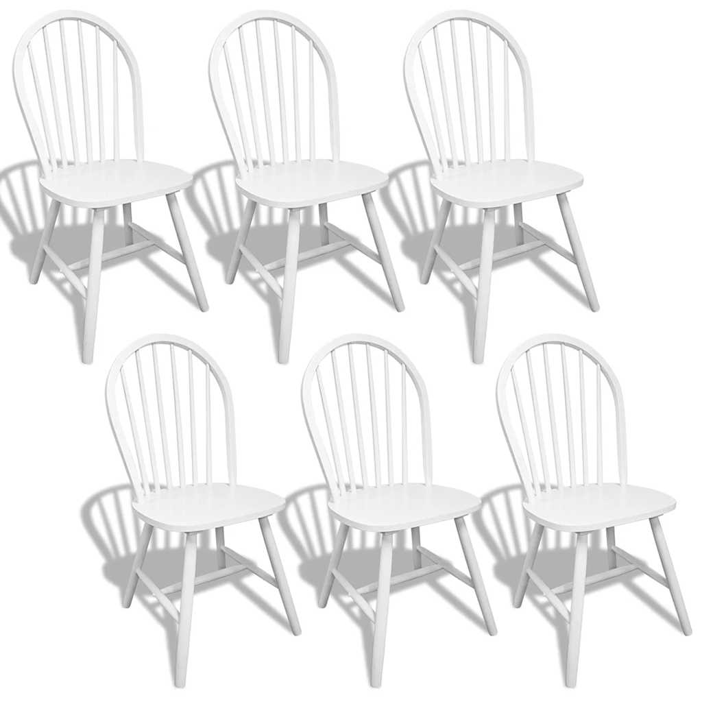 vidaXL Dining Chairs 6 pcs White Solid Rubber Wood - 46.5 x 52 x 94 cm