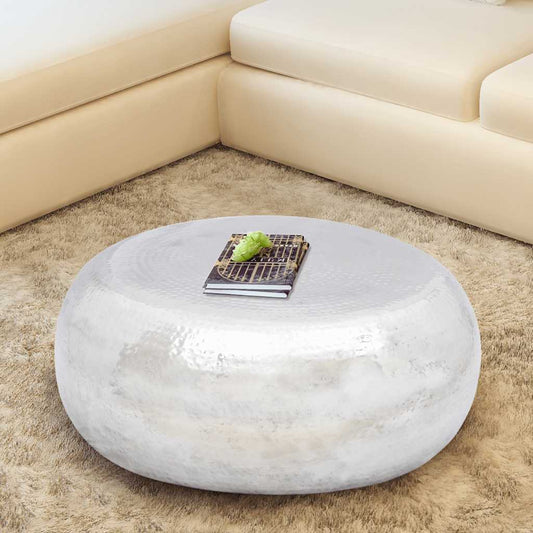 vidaXL Hammered Aluminium Coffee Table Silver - 75 x 28 x 75 cm