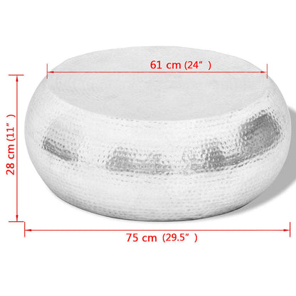vidaXL Hammered Aluminium Coffee Table Silver - 75 x 28 x 75 cm