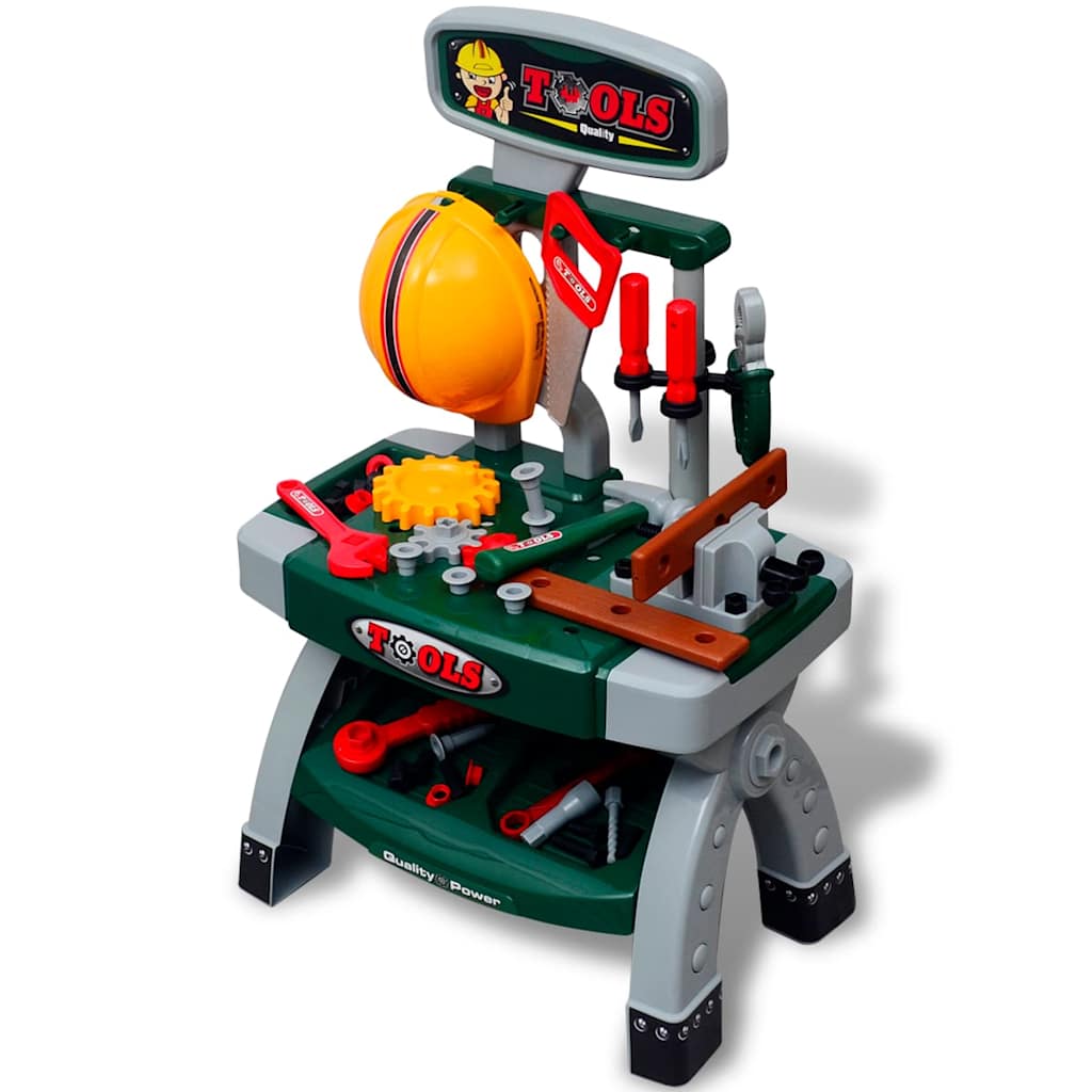Kids'/Children's Playroom Toy Workbench with Tools Green + Grey - Red