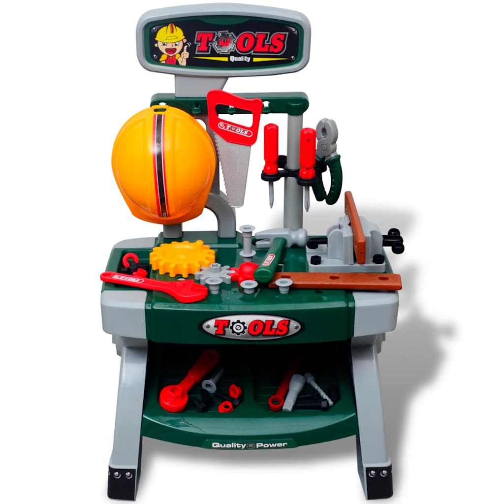 Kids'/Children's Playroom Toy Workbench with Tools Green + Grey - Red